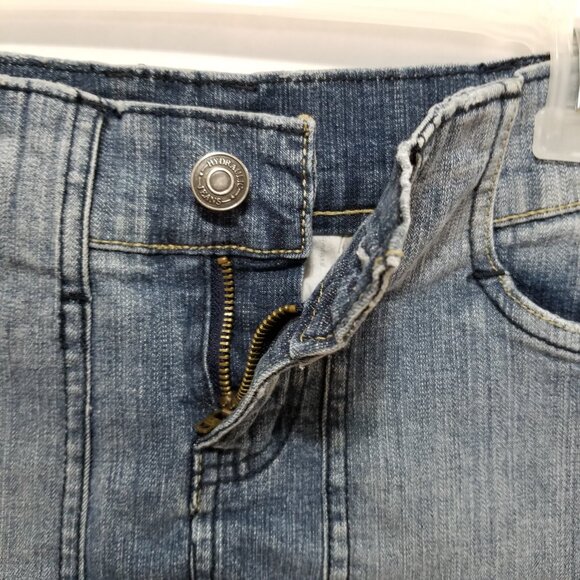 Hydraulic skirt 1/2 pleated denim jean mini frayed raw fringe hem distressed Y2K - Picture 7 of 13